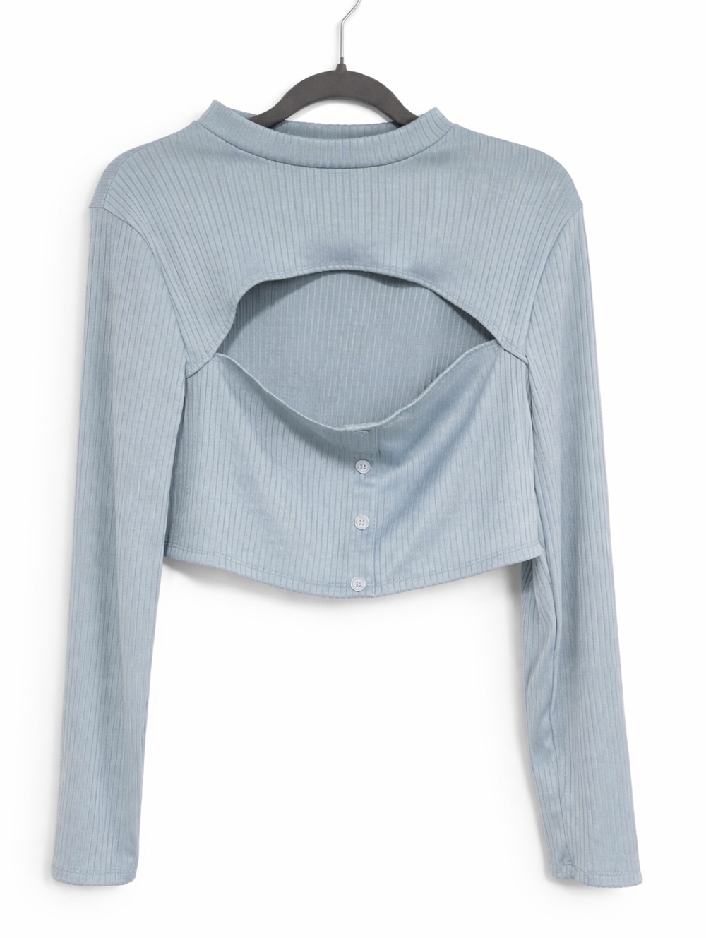 Forever 21 Ribbed Layered Cutout Crop Top Long Sleeve Gray XL Y2K - Picture 2 of 5